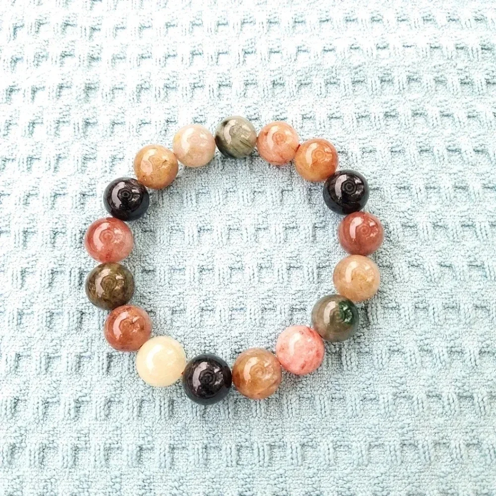 Natural Rainbow Rutile Quartz Beaded Stretch Bracelet.